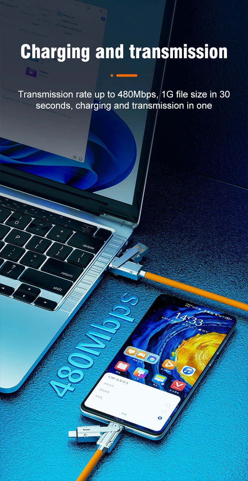 VoltFlex™ 4-in-1 PD Fast Charging Cable – 120W USB-C + iOS