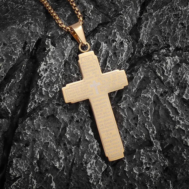 Faith Engraved Stainless Steel Cross Pendant Necklace