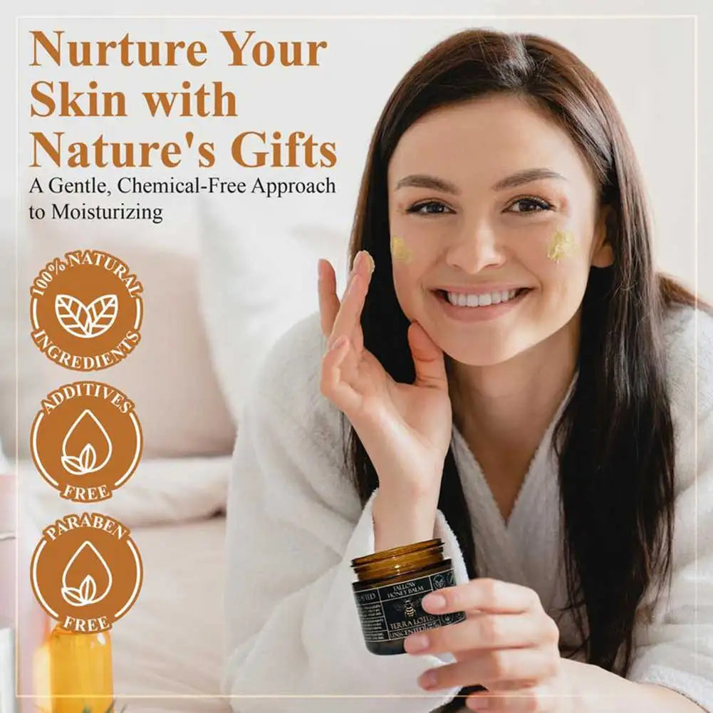 Grass-Fed Tallow & Raw Honey Balm – All-Natural Moisturizing Cream