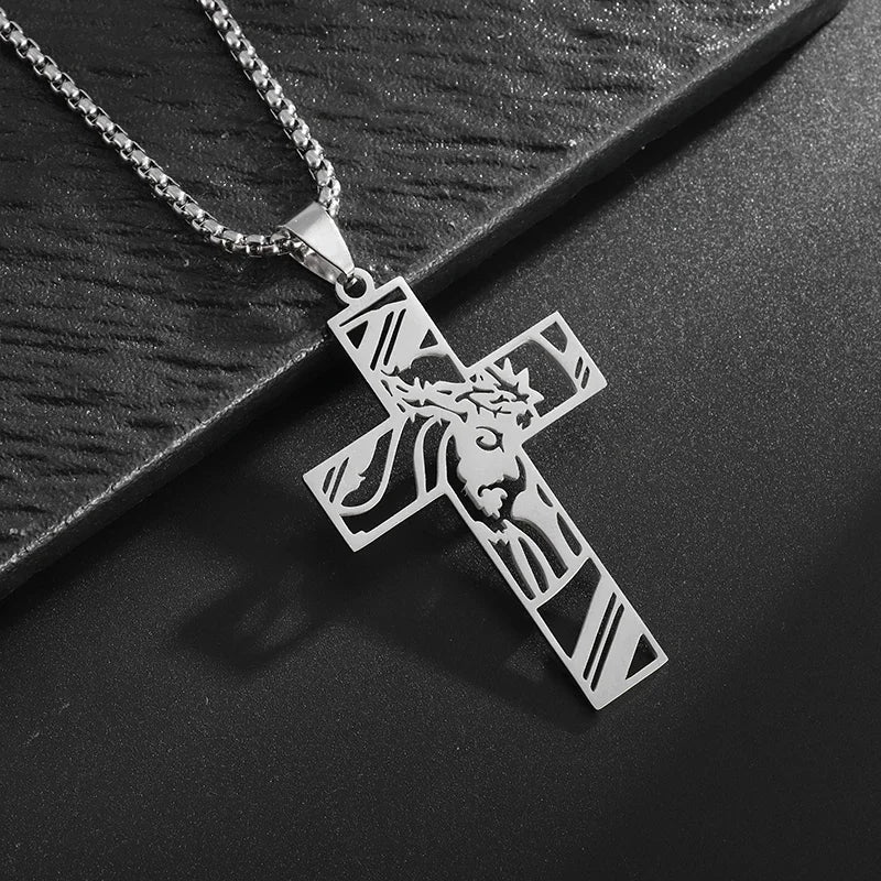 Faith Engraved Stainless Steel Cross Pendant Necklace