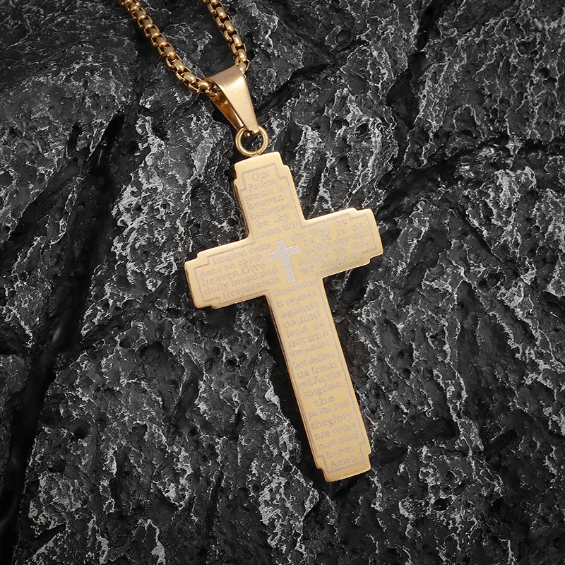 Faith Engraved Stainless Steel Cross Pendant Necklace