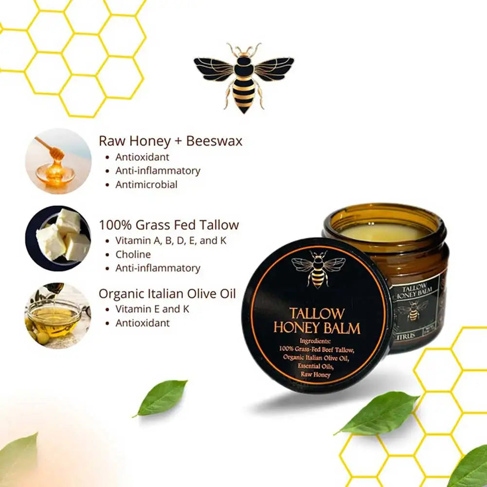 Grass-Fed Tallow & Raw Honey Balm – All-Natural Moisturizing Cream