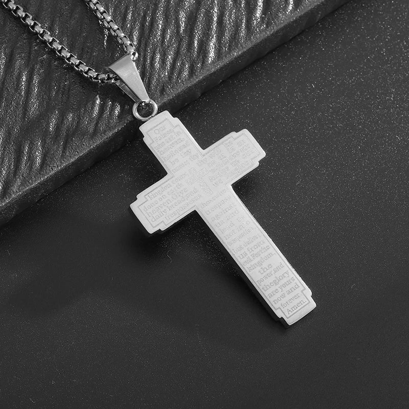 Faith Engraved Stainless Steel Cross Pendant Necklace