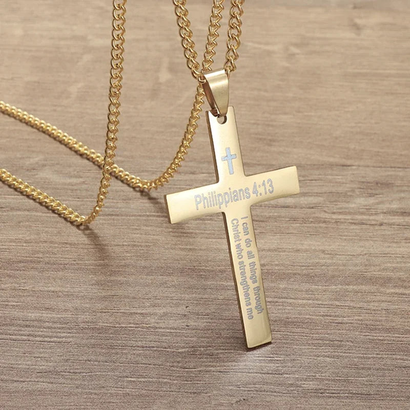 Faith Engraved Stainless Steel Cross Pendant Necklace