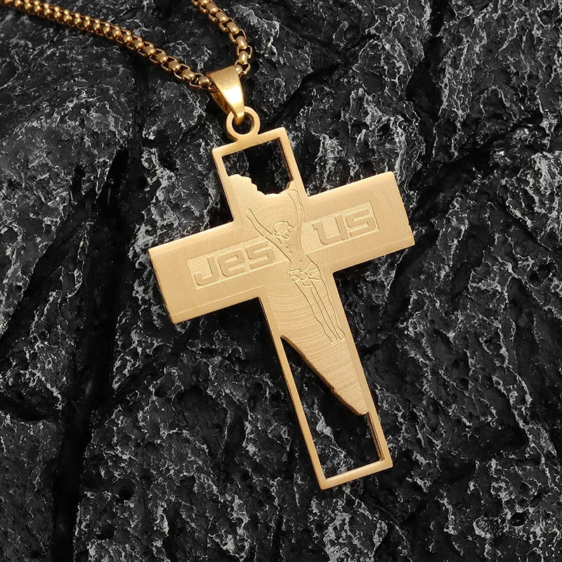 Faith Engraved Stainless Steel Cross Pendant Necklace