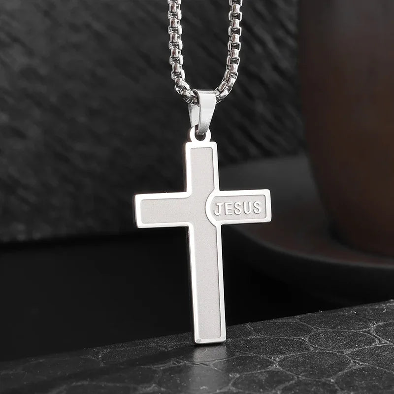 Faith Engraved Stainless Steel Cross Pendant Necklace