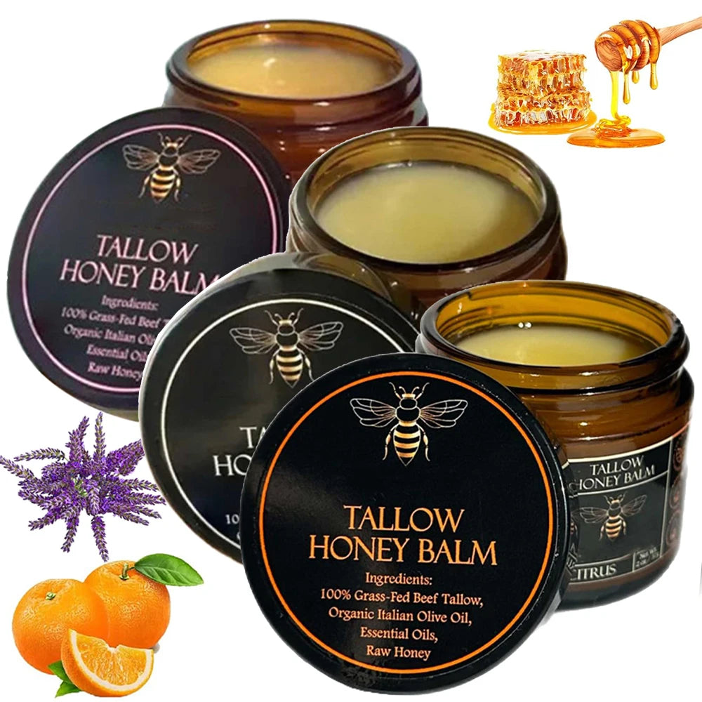 Grass-Fed Tallow & Raw Honey Balm – All-Natural Moisturizing Cream
