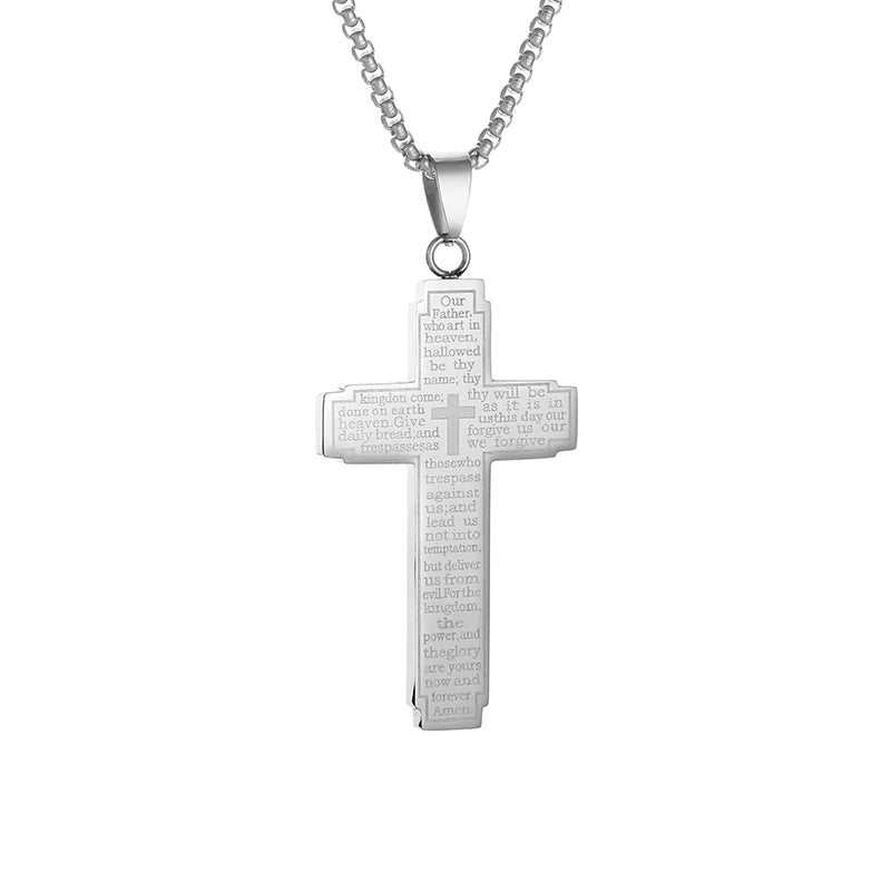 Faith Engraved Stainless Steel Cross Pendant Necklace