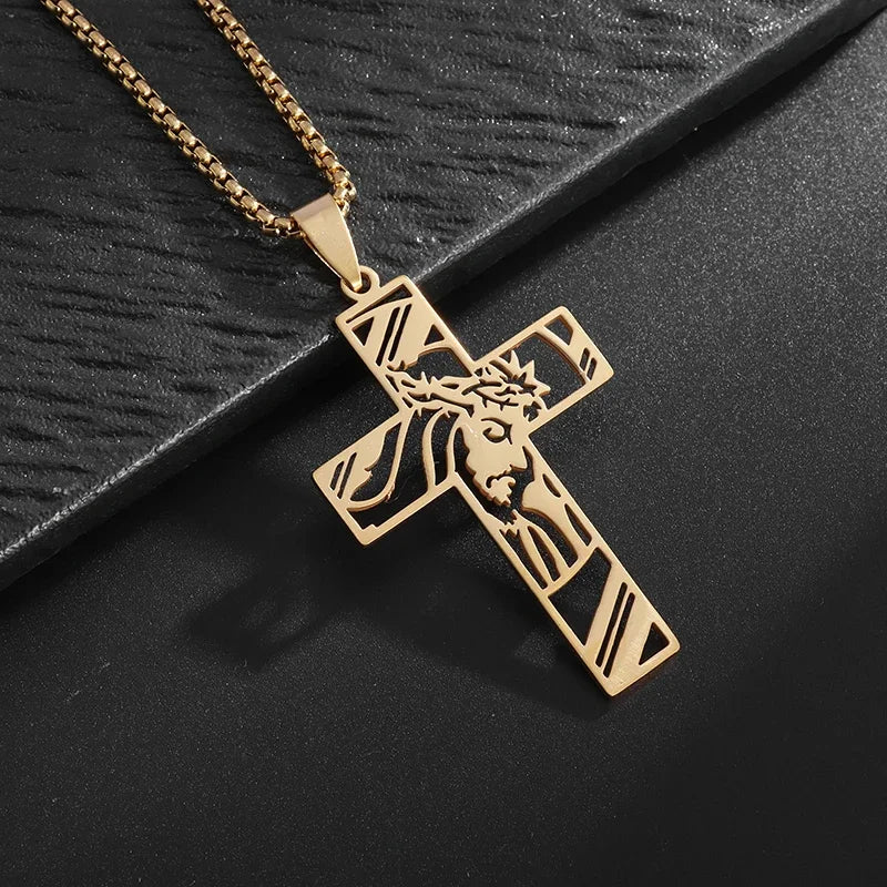 Faith Engraved Stainless Steel Cross Pendant Necklace