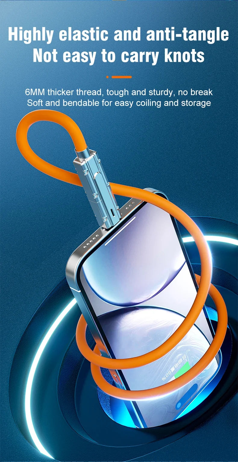 VoltFlex™ 4-in-1 PD Fast Charging Cable – 120W USB-C + iOS