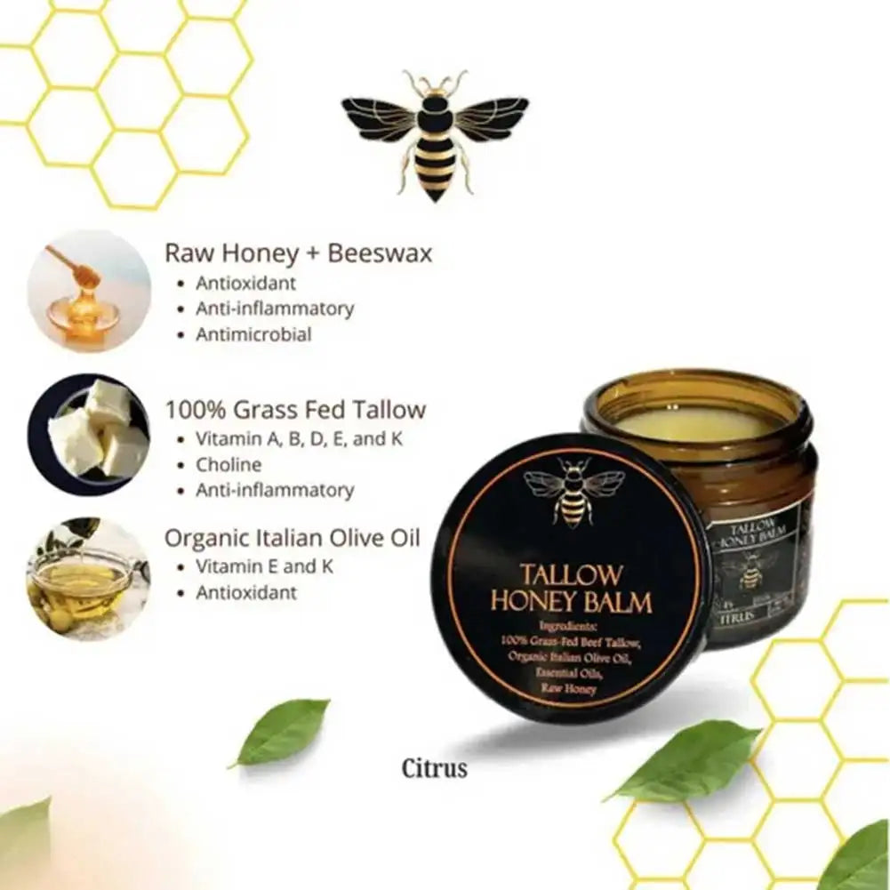 Grass-Fed Tallow & Raw Honey Balm – All-Natural Moisturizing Cream
