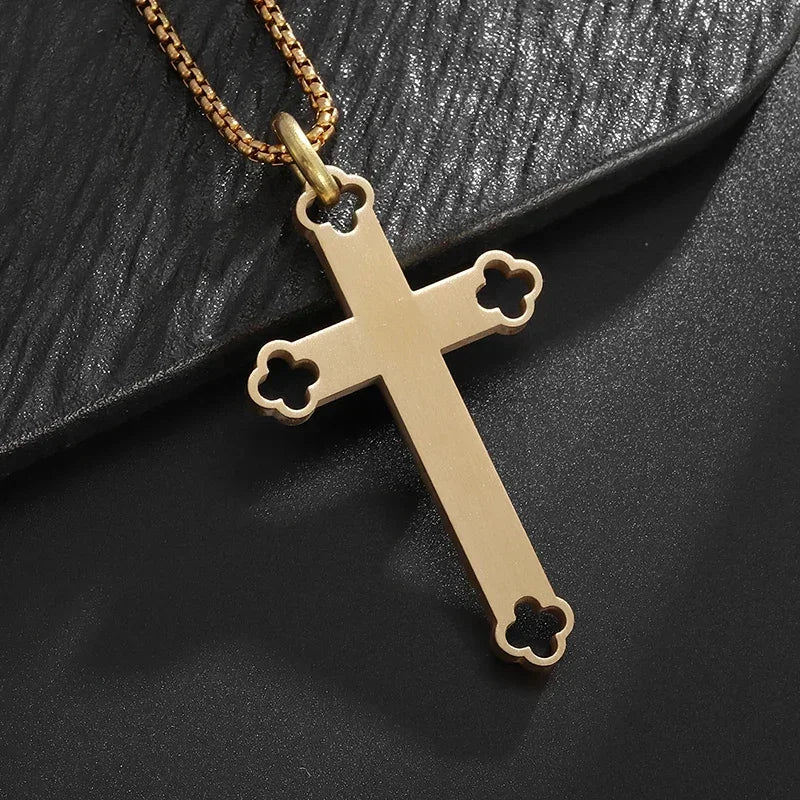 Faith Engraved Stainless Steel Cross Pendant Necklace