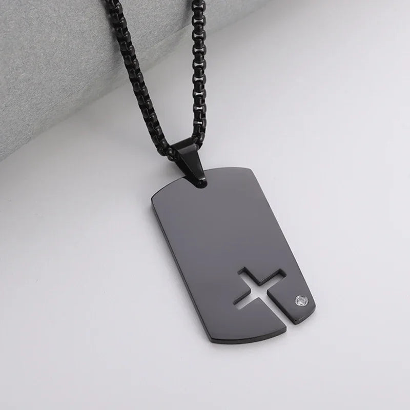 Faith Engraved Stainless Steel Cross Pendant Necklace