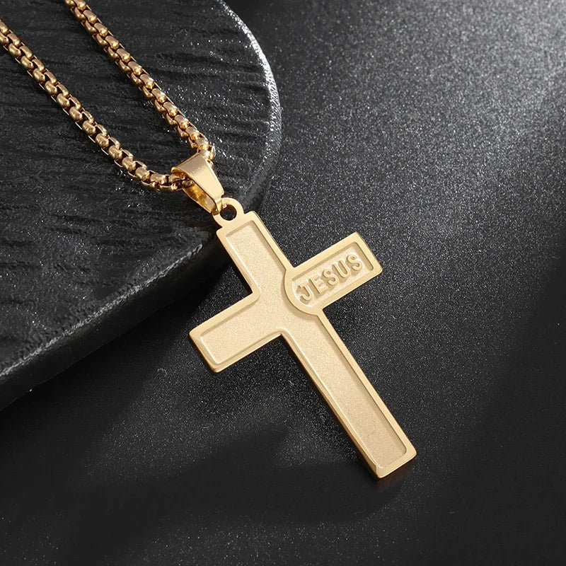 Faith Engraved Stainless Steel Cross Pendant Necklace