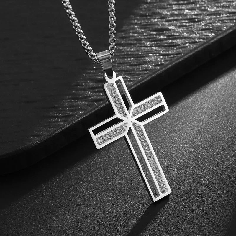 Faith Engraved Stainless Steel Cross Pendant Necklace