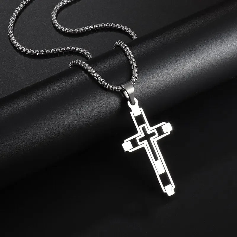 Faith Engraved Stainless Steel Cross Pendant Necklace