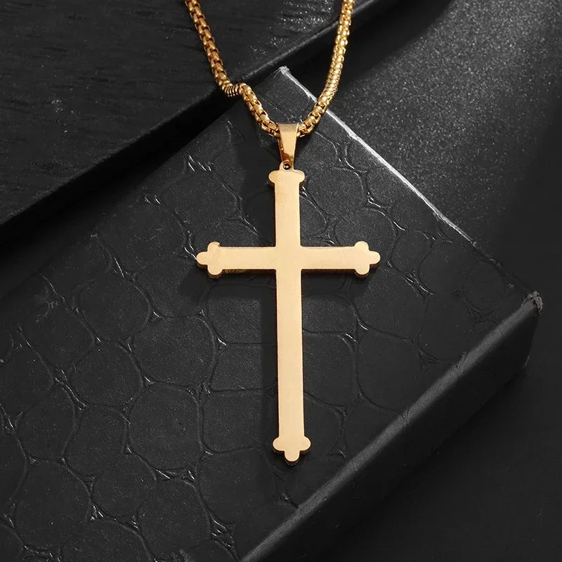 Faith Engraved Stainless Steel Cross Pendant Necklace