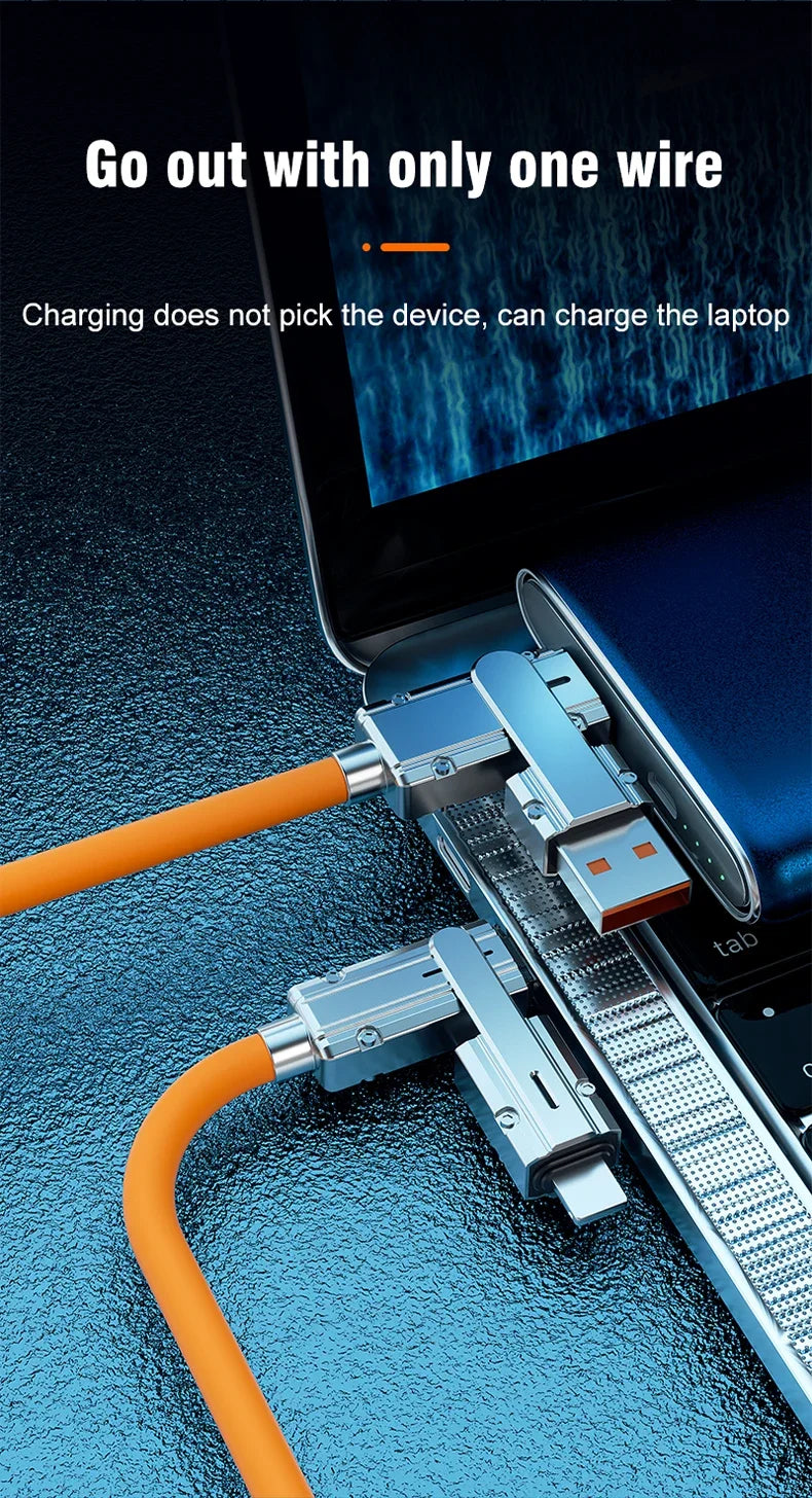 VoltFlex™ 4-in-1 PD Fast Charging Cable – 120W USB-C + iOS