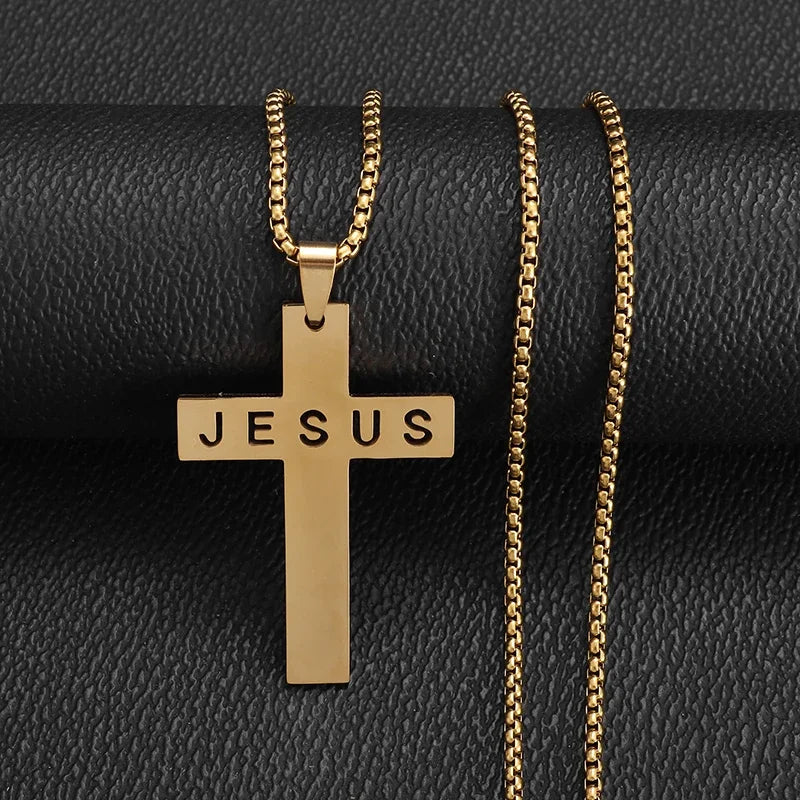 Faith Engraved Stainless Steel Cross Pendant Necklace