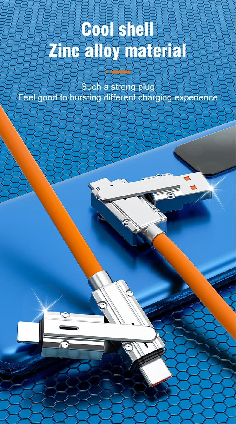 VoltFlex™ 4-in-1 PD Fast Charging Cable – 120W USB-C + iOS