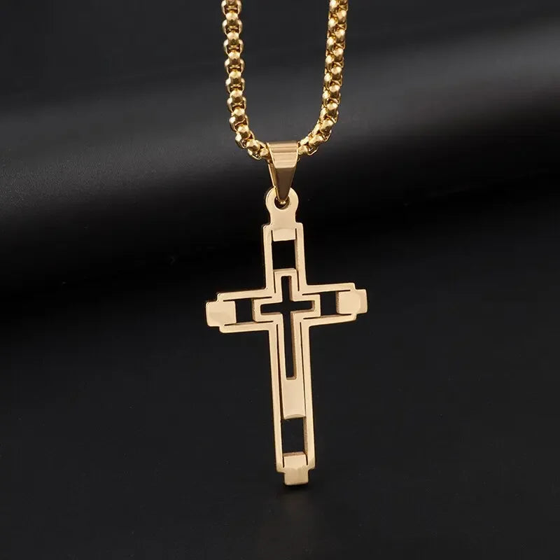 Faith Engraved Stainless Steel Cross Pendant Necklace