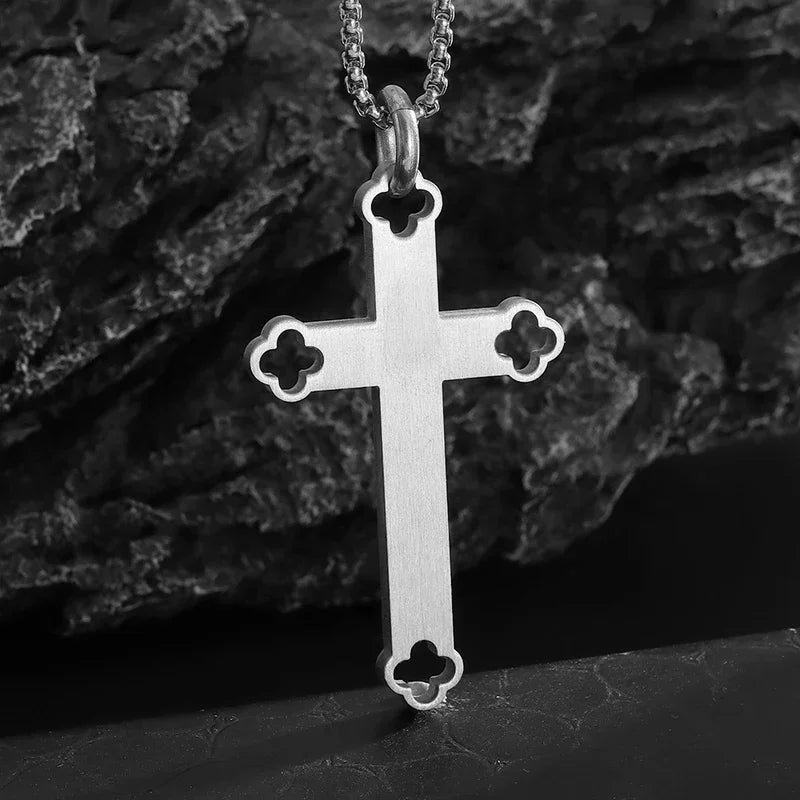 Faith Engraved Stainless Steel Cross Pendant Necklace