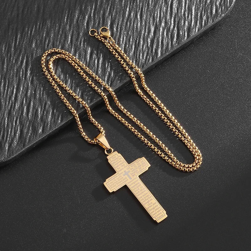 Faith Engraved Stainless Steel Cross Pendant Necklace