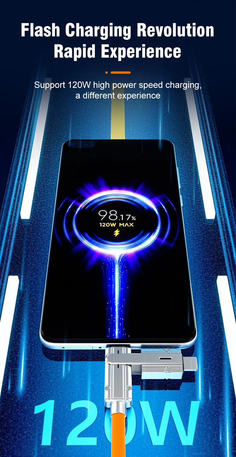 VoltFlex™ 4-in-1 PD Fast Charging Cable – 120W USB-C + iOS