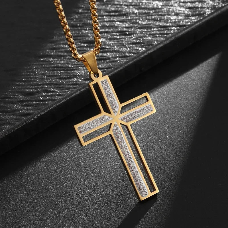 Faith Engraved Stainless Steel Cross Pendant Necklace