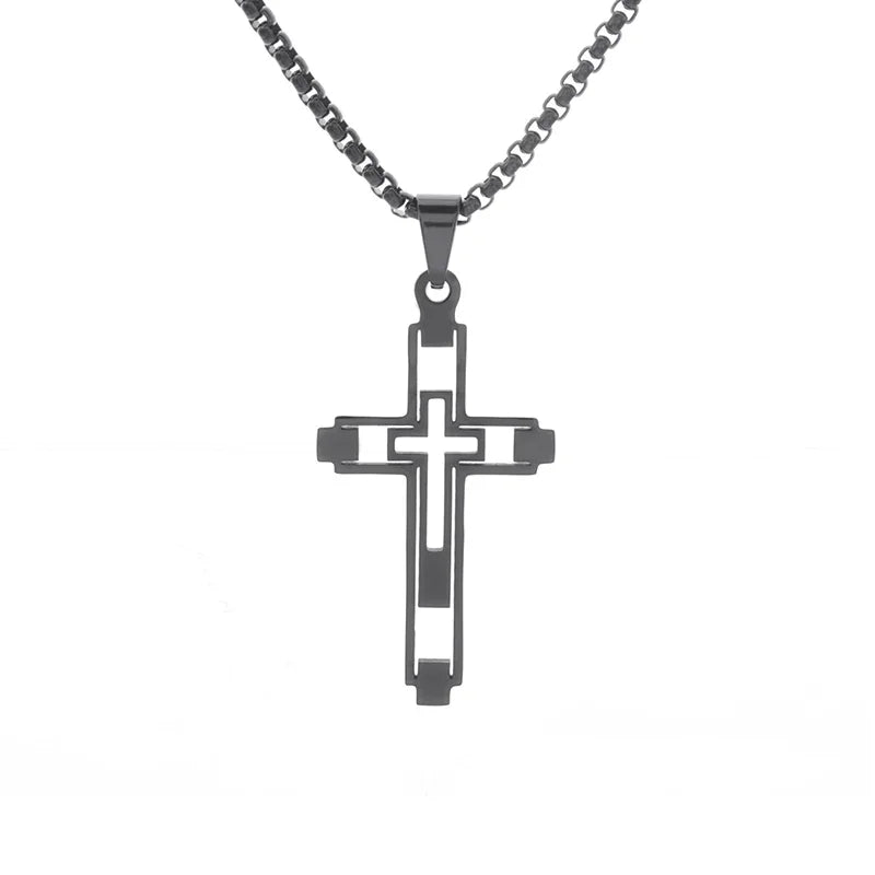Faith Engraved Stainless Steel Cross Pendant Necklace