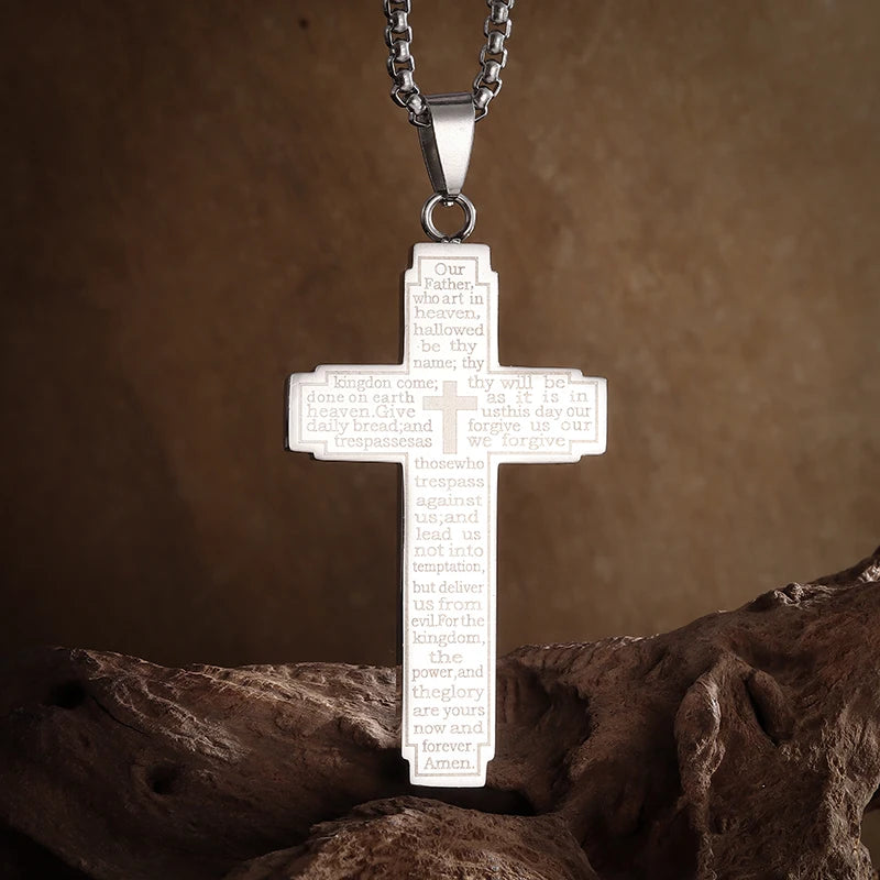 Faith Engraved Stainless Steel Cross Pendant Necklace