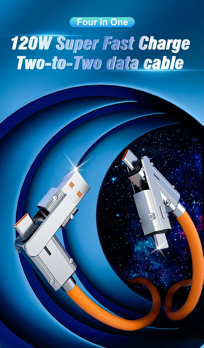 VoltFlex™ 4-in-1 PD Fast Charging Cable – 120W USB-C + iOS