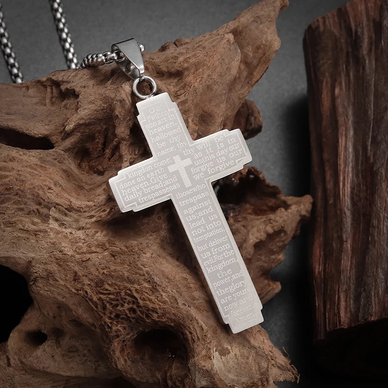 Faith Engraved Stainless Steel Cross Pendant Necklace