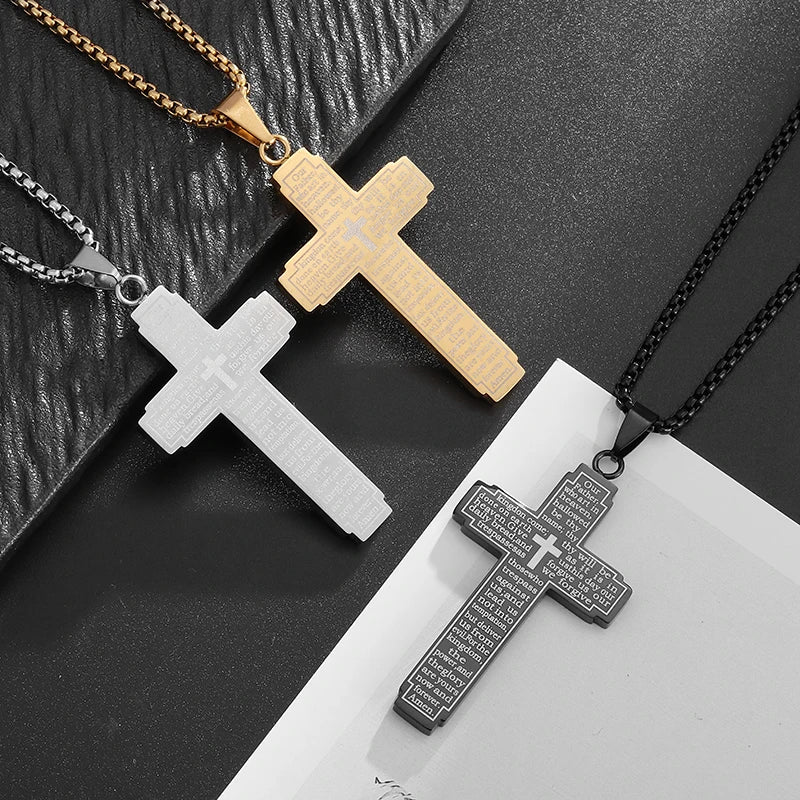 Faith Engraved Stainless Steel Cross Pendant Necklace