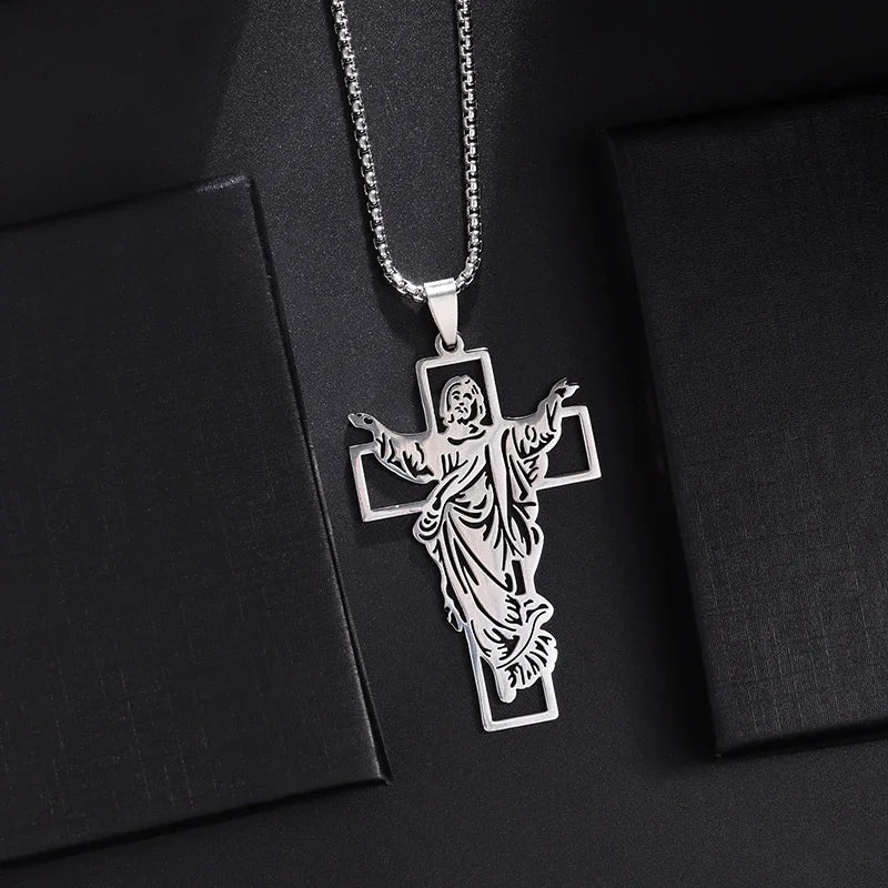 Faith Engraved Stainless Steel Cross Pendant Necklace