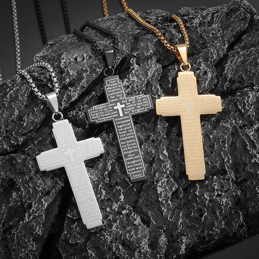 Faith Engraved Stainless Steel Cross Pendant Necklace