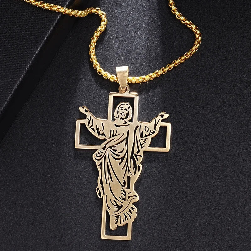 Faith Engraved Stainless Steel Cross Pendant Necklace