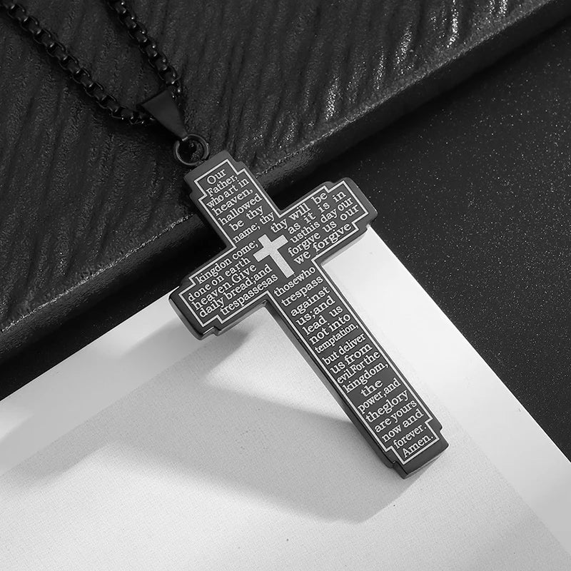 Faith Engraved Stainless Steel Cross Pendant Necklace