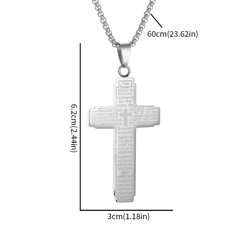 Faith Engraved Stainless Steel Cross Pendant Necklace